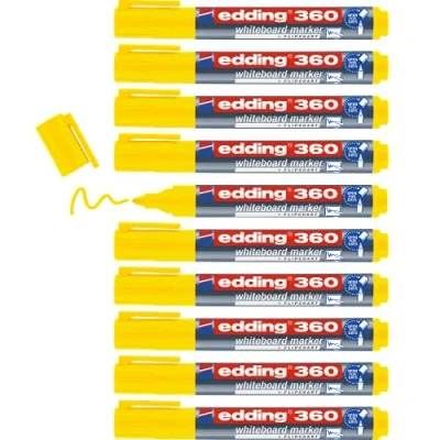 Immagine di edding 360 Marcatore per Lavagne Bianche, Giallo, 10Pz, Punta Tonda 1.5 3 Mm, a Fogli Mobili, Bacheche, Magnetiche e Memo, Sketchnotes