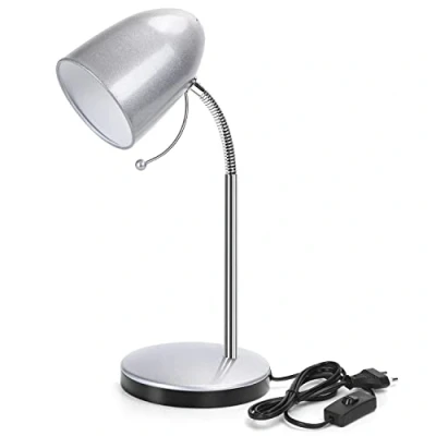 Immagine di Aigostar Lampada da Tavolo Vintage, Scrivania Led in Compatibile con Lampadine a Modello E27,Lampadina non inclusa,Max.11W,Con Metallo Braccio Regolabile, Argento