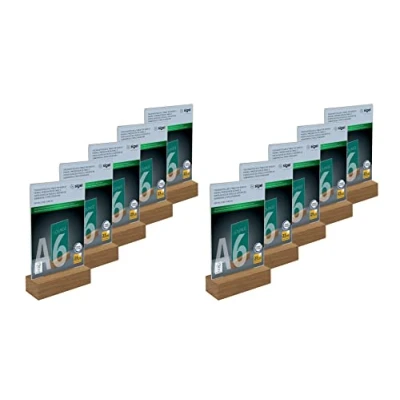 Immagine di SIGEL TA252 Espositore da tavolo verticale, acrilico, con base in legno rovere, per A6, 10 pezzi