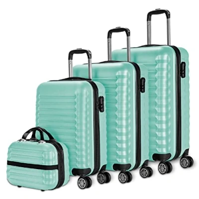 Immagine di NUMADA Set di valigie 4pzs (53/63/75cm) e borsa da toilette Verde Menta, ABS Resistente, Leggero con 4 ruote doppie lucchetto combinazione laterale