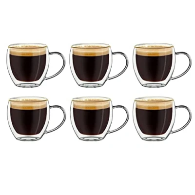 Immagine di Creano bicchieri espresso doppia parete con manico, 100 ml, tazzine moka, termici effetto flottante 6x ml 6 pezzi (confezione da 1)