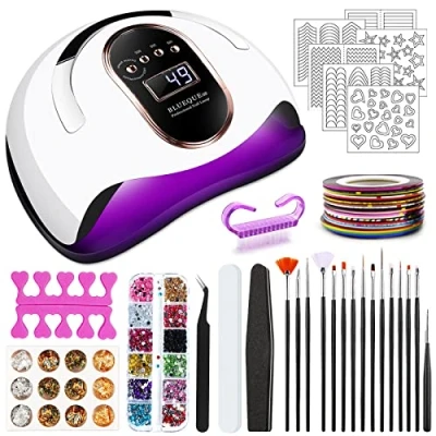 Immagine di JOTOL 168W Lampada per Unghie,Fornetto Unghie con 4 Timer(10/30/60/99s),Sensore Intelligente,Piastra Base Portatile e Rimovibile,Lampada UV LED 10 Tipi di Accessori,Lampada