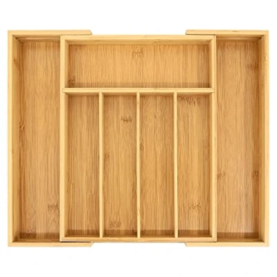 Immagine di VaeFae organizer in bambù per cassetti, portaposate da cassetto regolabile, porta posate cucina cassetto, portautensili legno, multifunzione 5 7 scomparti