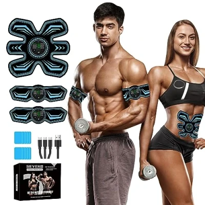 Immagine di SEVEKO Elettrostimolatore Muscolare Addominali, Cintura Dimagrante Addominale, per Un Allenamento a Tutto Corpo, 8 modalità e 15 Intensità, 10 Ricambi di Idrogel (Blu)