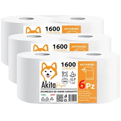 Immagine di 6 Rotoli carta asciugatutto 4800 strappi Kg Lunga Durata Extra Resistente Bobina 2 veli pura cellulosa Microgoffratura Rotoloni uso alimentare casalingo industriale