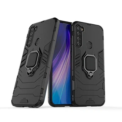 Immagine di Cover per Xiaomi Redmi Note 8T con Anello, Custodia Supporto Magnetica Rigida Resistente Antiurto Doppio Strato Protettiva Calamita Bumper Case (Xiaomi 8T, Nero)