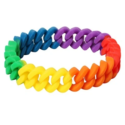 Immagine di TRIXES Bracciale Intrecciato Arcobaleno Silicone Accessorio Gay Pride LGBT Festival Eventi Dell’amicizia per Uomini o Donne Resistente All’acqua Fascia da Polso Multicolore
