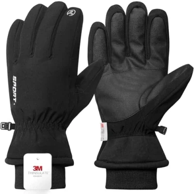 Immagine di WoKuAng guanti da sci, impermeabili, invernali, caldi, tempo freddo, neve touch screen, per uomo, donna, bambini, snowboard (nero, XL)