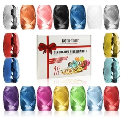 Immagine di com four® Nastro a Righe 18x in Colori Vivaci 20 m per Rotolo Ottimo Set di Nastri Regalo Artigianato e imballaggio polietilene Confezione (Decorativo)