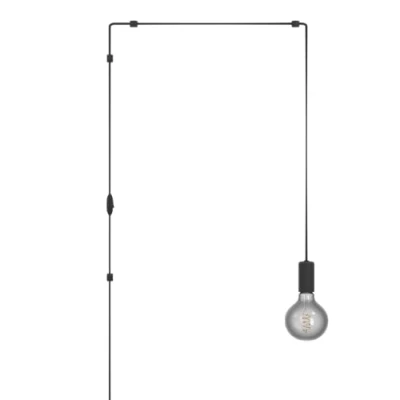 Immagine di EGLO Pinetina Lampada a sospensione, portalampada con cavo e spina, lampadario per tavolo da pranzo, sala pranzo in metallo nero, attacco E27