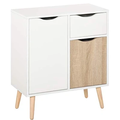 Immagine di HOMCOM Credenza Mobile portaoggetti design scandinavo con 2 cassetti scorrevoli in legno, colore: Bianco rovere chiaro