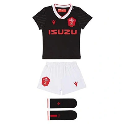 Immagine di Macron 58125564 WRU M20 Maglia con Pantaloncini e Calzini, Alternate Boxset, Bambini, Nero, 6/9M