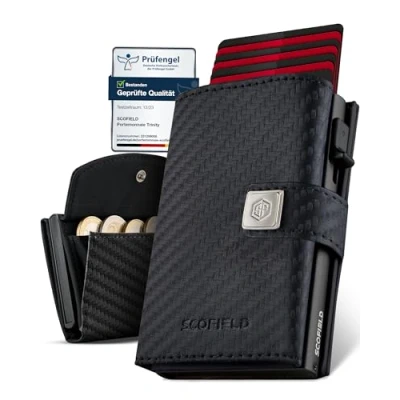 Immagine di SF SCOFIELD Trinity Slim Wallet con scomparto per monete, custodia carte di credito da uomo 10 12 I RFID Protezione portafogli Smart Wallet, Carbon Matte Black, Münzfach