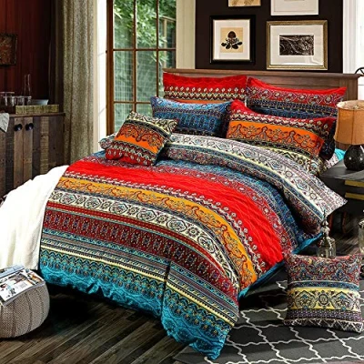 Immagine di set copripiumino bohémien, di biancheria da letto esotica, per singolo, poliestere, con 1 federa cuscino, cerniera, colorato, 2 pezzi