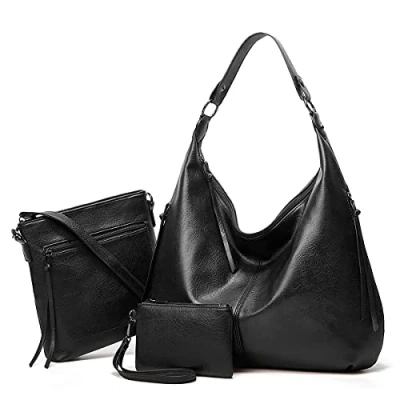Immagine di Ashioup Hobo Bag, Set Borsa a Tracolla Donna, Abito Nero Tre Pezzi, One Size