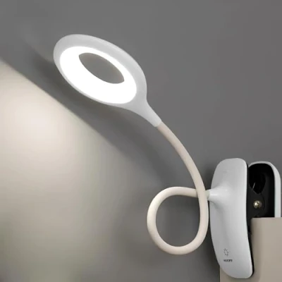 Immagine di QJUZO Lampada da Lettura a LED Lampade Clip Scrivania per Bambini con Collo Flessibile USB Ricaricabile eReaders Studia Lavoro Bianco