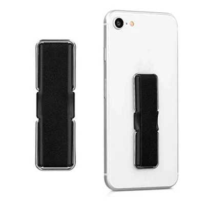 Immagine di kwmobile Supporto Dita per Cellulare Impugnatura in Ecopelle Universale con cavalletto Sostegno Autoadesivo Stand Fascetta Similpelle Nero