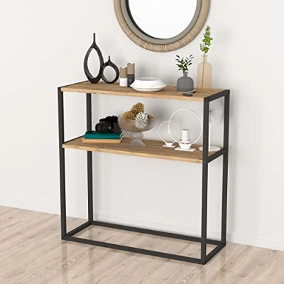 Immagine di [en.casa] Tavolo a Consolle (AxLxP) 90 x 33,5 cm Mobile da Ingresso con 2 Piani di Appoggio in Effetto Rovere