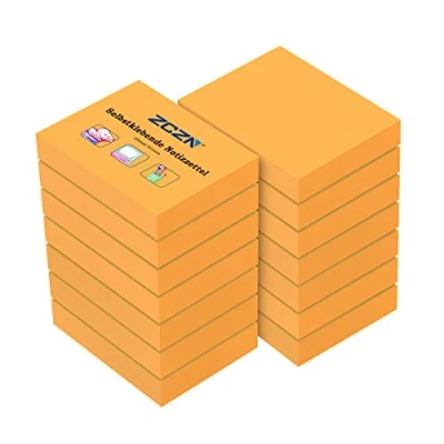 Immagine di ZCZN Foglietti Adesivi Colorati Super Sticky Notes，confezione da 14 blocchetti,51 mm x 38 mm,100fogli/blocchetto, Un totale di 1400 fogli, Utilizzato per aziende, case o scuole, Arancione