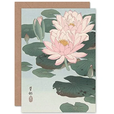 Immagine di Artery8 Ohara Koson Flowering Water Lily Painting Fine Art Greeting Card Plus Envelope Blank Inside Fiore acqua Pittura