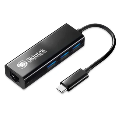 Immagine di Skintek SK 04 TCLH adattatore USB C type a Lan Ethernet RJ45 Gigabit 10/100/100, include HUB 3 porte 3.0. Cavo 8 cm.