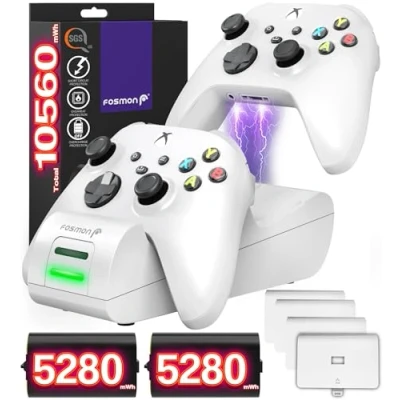 Immagine di Fosmon DUAL 2 MAX Stazione di Ricarica Compatibile con Controller Xbox Series X/S (2020), One/One X/One S Elite, (Dual Slot) Caricabatteria e 2x 2200mAh Batteria Ricaricabile