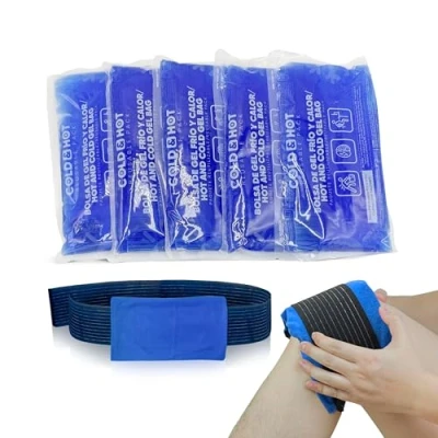 Immagine di SURGICALMED Confezione da 5 sacchetti freddo/caldo riutilizzabili + 1 custodia multiposizione regolabile per alleviare dolori muscolari, infiammazioni e lesioni Terapia con impacchi caldi freddi