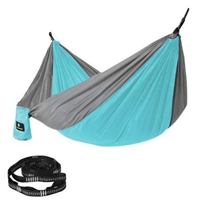 Immagine di SONGMICS GDC14UG Amaca da Campeggio, Capacità di Carico 300 kg, Provata dal TÜV, con Cinghie Multi Anello e Moschettoni, ad Asciugatura Rapida, Traspirante, Blu/Grigio, 60 x 38 33 cm