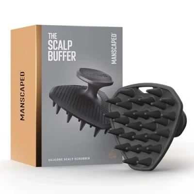 Immagine di MANSCAPED® The Scalp Buffer Men&#039;s Silicone Head Scrubber Spazzola per capelli detergente ed esfoliante, design portatile un delicato massaggio del cuoio capelluto (confezione da 1)