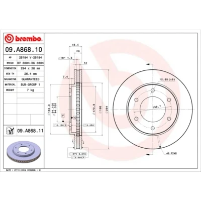 Immagine di BREMBO 09.A868.10 Disco freno 294 28 6 ventilazione interna MITSUBISHI: L200 / Triton IV Pick up, V up