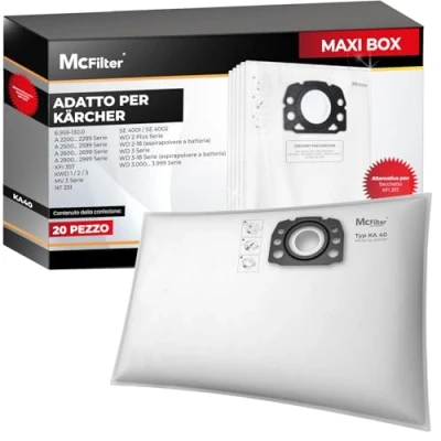 Immagine di McFilter 20 sacchetti per aspirapolvere adatti Kärcher KFI 357 WD 2 Plus 3 Serie KWD 1 SE 4001 4002 adatto come 2.863 314.0 filtro in pile strati