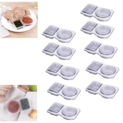 Immagine di Mini Snack Containers, Pack Container with Lids, Containers 2 Compartment, Double Compartment Condiment Container, Reusable (10pcs)