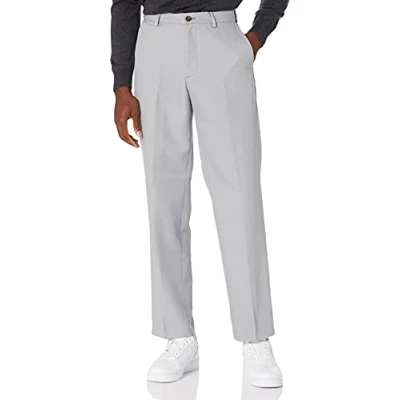 Immagine di Amazon Essentials Pantaloni da Abito Senza Pinces con Vita Espandibile in e Vestibilità Classica Uomo, Grigio Chiaro, 36W / 31L
