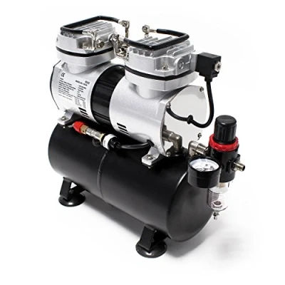 Immagine di Wiltec Compressore per aerografo AS196 con serbatoio aria 2 cilindri 6 bar Spegnimento automatico
