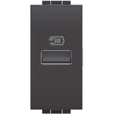Immagine di Bticino L4191A Caricatore USB con un ingresso tipo A, da installare nella placca Livinglight, per ricaricare dispositivi elettronici fino a 15W, 1 modulo, antracite