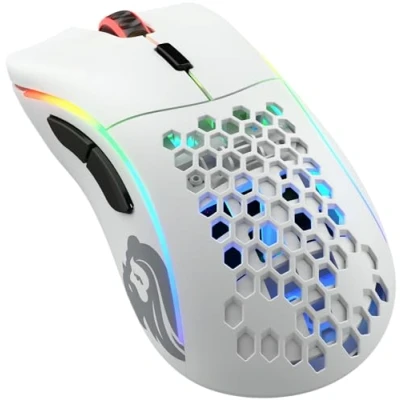 Immagine di Glorious gaming Model D wireless Mouse da senza fili Superleggero 69 g, 2,4 GHz lag, fino a 71 ore di batteria, RGB, sens. BAMF, ergon., 6 tasti Bianco opaco