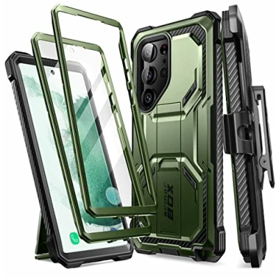 Immagine di i Blason Armorbox Custodia protettiva per Samsung Galaxy S23 Ultra 5G (versione 2023), telaio anteriore extra, robusta, con supporto, protezione lo schermo integrata (Guldan)