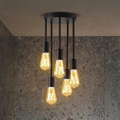 Immagine di ANWIO Faretti da Soffitto,Lampadario con 5 Lampadine LED Attacco E27,Plafoniera Vintage, Lampada a Sospensione,Lampada Soffitto per Negozio,Cucina,Camera Letto,Soggiorno,Lampadine Escluse