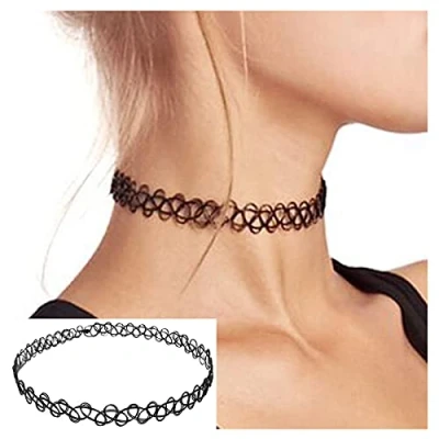 Immagine di Yheakne Choker nero in stile anni &#039;90, girocollo elasticizzato, per donne e ragazze
