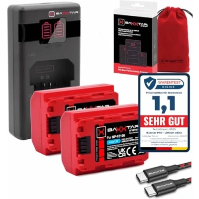 Immagine di Baxxtar Pro NP FZ100 Batteria (2x 2600mAh Generazione IV) Ricarica con PD MaxPerformance USB C (1500 mA) per Alpha 6600 6700 7 III IV 7C II 7CR R ZV E1 ecc.