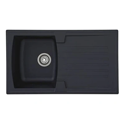 Immagine di Respekta Lavello da cucina Boston in mineralite color nero / incasso con 1 vasca, dimensioni 86 x 50 cm adatto per mobili sottolavello 45 di larghezza