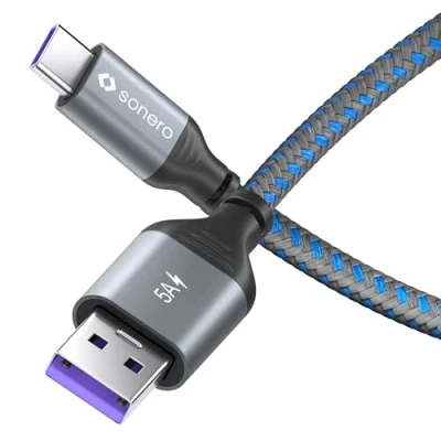 Immagine di Sonero® cavo di ricarica da USB C a A, per cellulare, rapida C, tipo 2.0, 5 V/5 grigio/blu, 1,50 m