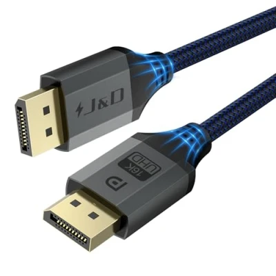 Immagine di J&amp;D Cavo DisplayPort 2.1, Certificato VESA, 16K@60Hz, 8K@120Hz, 4K@240Hz, 40Gbps, HDR, HDCP, DSC 1.2a, in Rame Alta Velocità, 2 m