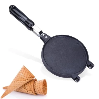 Immagine di HERCHR Waffle Cone Maker, Macchina per Coni Gelato Piastra, Teglia Antiaderente a Gas Frittata di alla Crepe Pizzelle, Diametro 6,7 Pollici, Cono Waffel Piastra Pan