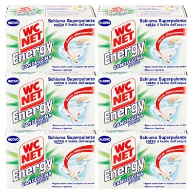Immagine di Wc Net Energy con Candeggina, Detergente Igienizzante in Polvere per WC, Schiuma Autopulente Azione Sbiancante, 4 Buste x 6 Confezioni