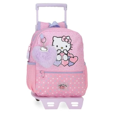 Immagine di Hello Kitty Hearts &amp; Dots, Zaino scolastico, per bambini Rosa, realizzato in poliestere, scomparto principale con tasca interna, spalline larghe, ergonomiche e imbottite, 28 +