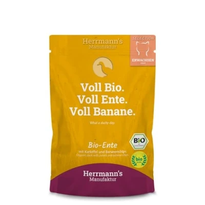 Immagine di Herrmann’s bio Selection 40 x 100 g Alimento umido per gatto Anatra con patate e chips di banana