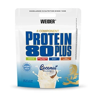 Immagine di Weider Protein 80 Plus Multicomponenti, Sapore Cocco, Proteine in Polvere per Shake Cremosi, Mix di Proteine, pochi Grassi e Zuccheri, 1x2 kg