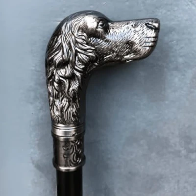 Immagine di Gadgetzone Vintage da Gentiluomo Donna di Cane Testa Bastone Passeggio Elegante Unisex Argento Peltro e Nero Walking Aiuto