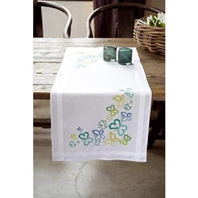 Immagine di Vervaco Ricamo: Runner: Farfalle in Verde, 100% Cotone, Multicolore, 40 x 2 20 cm